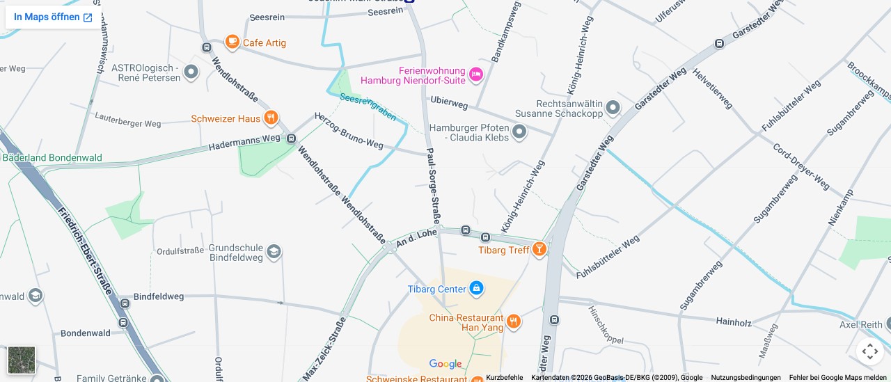 Karte mit dem Standort der Lungenpraxis Niendorf, Paul-Sorge-Straße 22, 22459 Hamburg